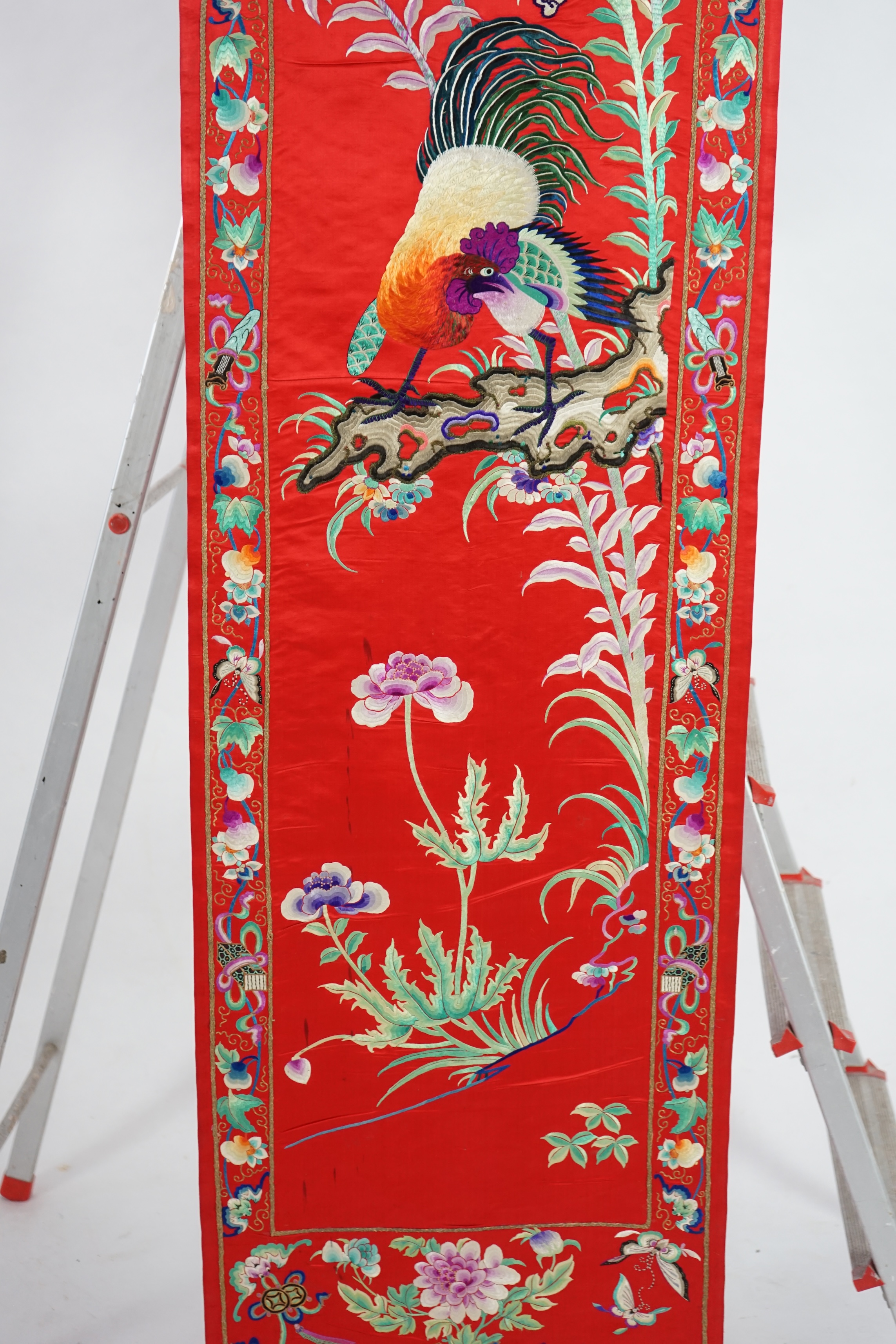 A Chinese embroidered silk wall hanging, early 20th century